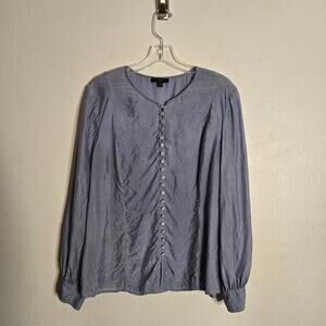 J. Crew Eco Cupro Blend Covered Button Silky Top Size 14 Blue Preppy Career